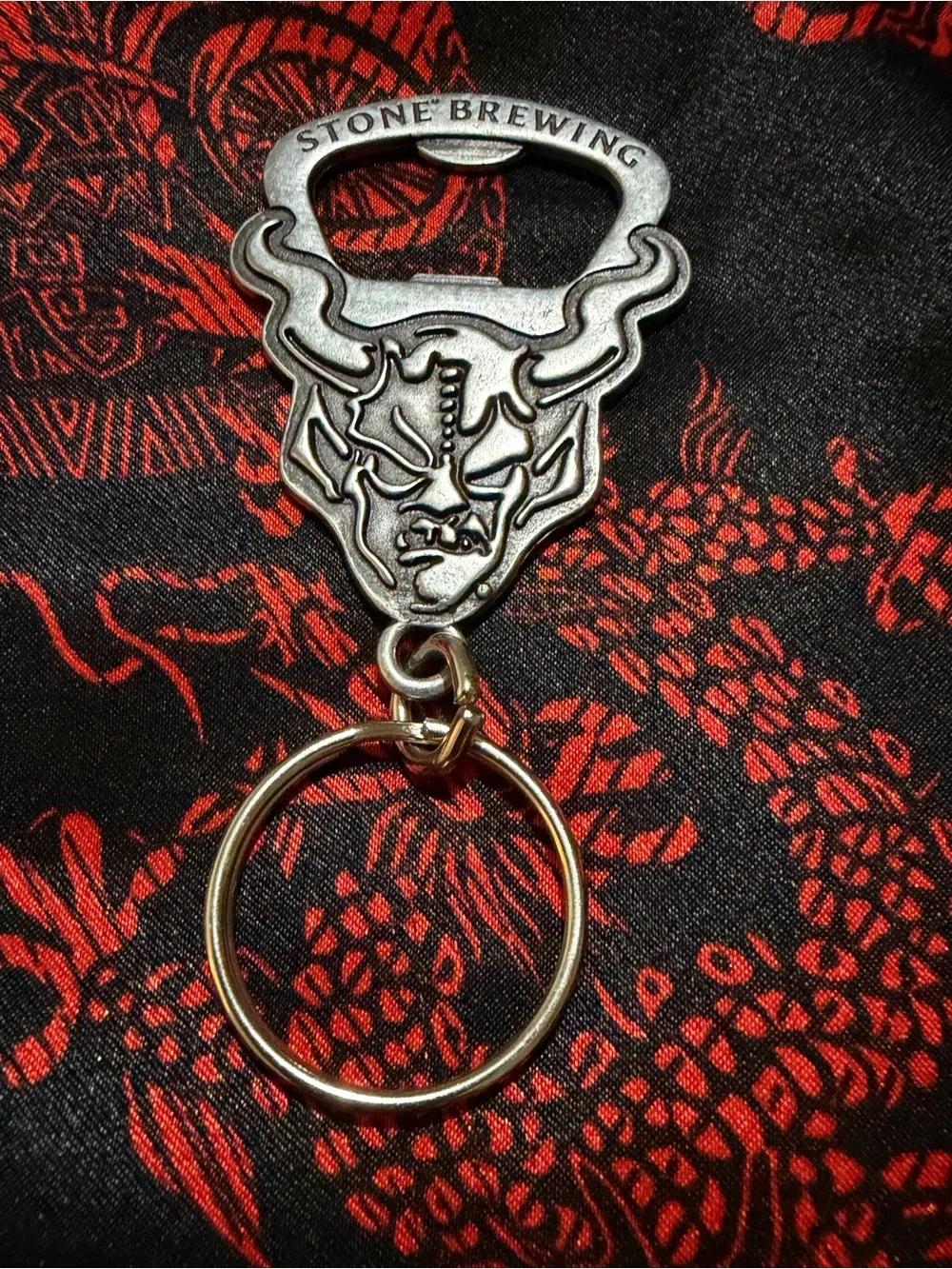 Stone Brewing Devil Bottle Opener Keychain - Silver with Black Accent